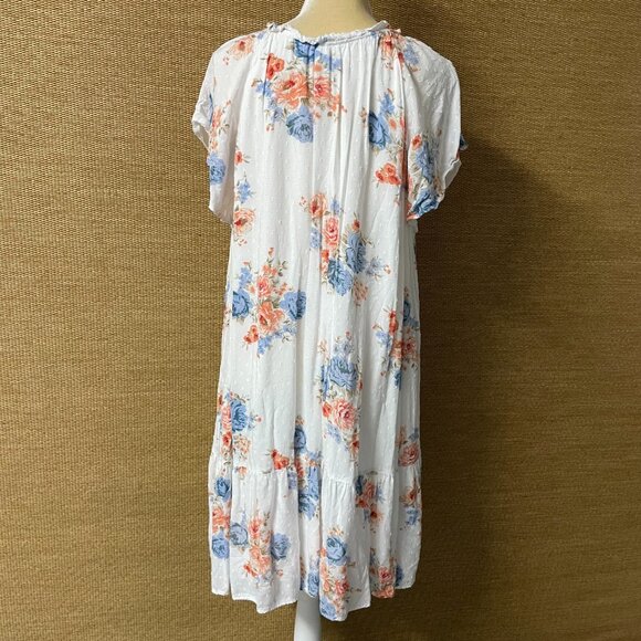 LOFT Dress Womens XL White Blue Orange Floral Swiss Dot - Picture 4 of 12